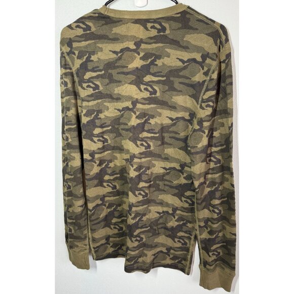 Old Navy Mens Green Camouflage Thermal Top Medium Waffle Knit Crewneck - Picture 2 of 10